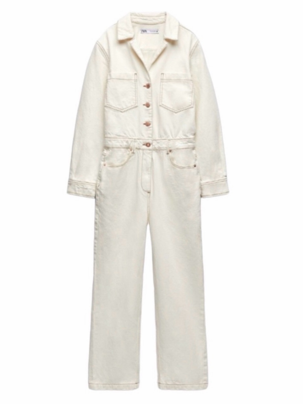Cream Utility Denim Jumpsuit